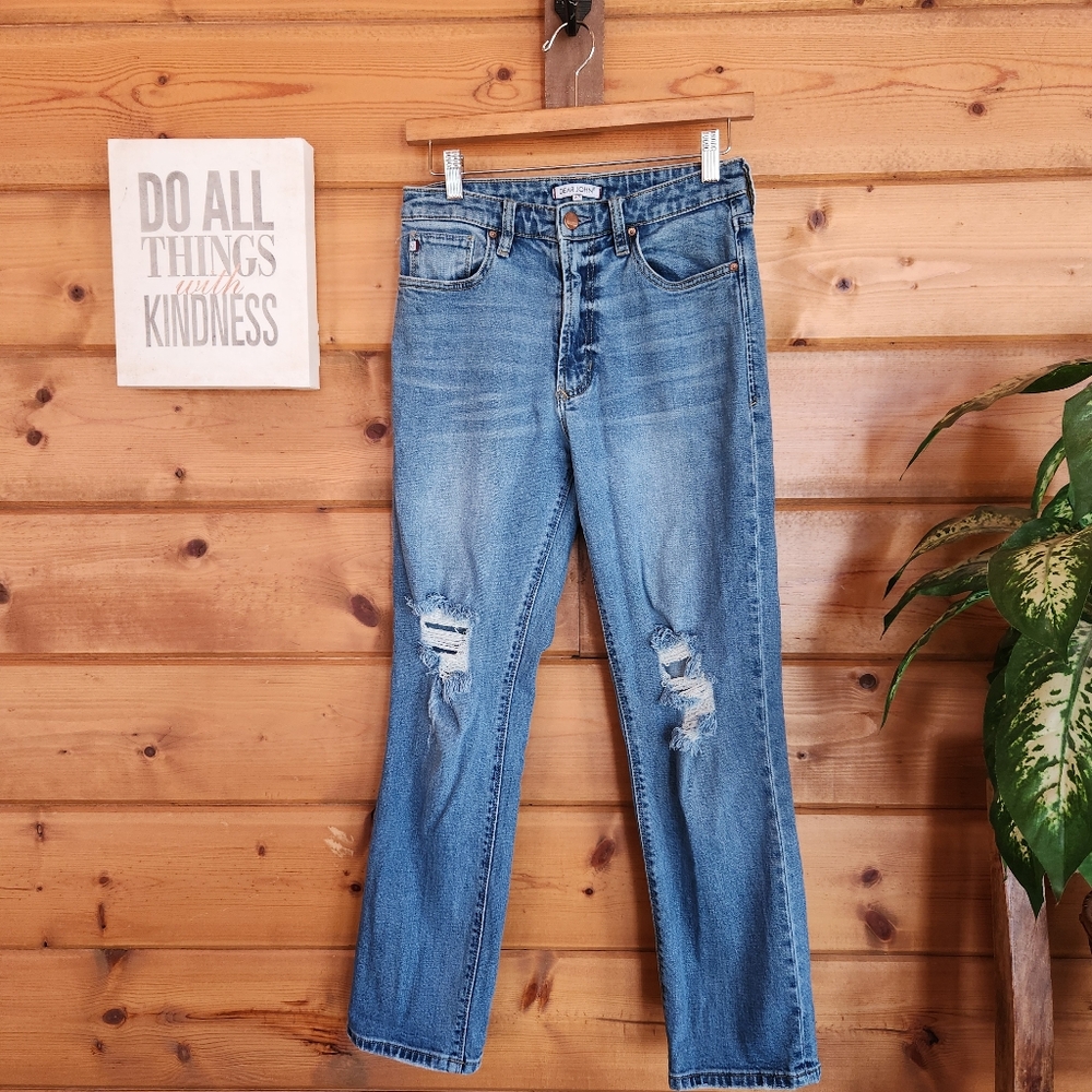 Dear John Jodi High Rise Distressed Straight Jeans Stretch Cape Town Sz 25 X 28"